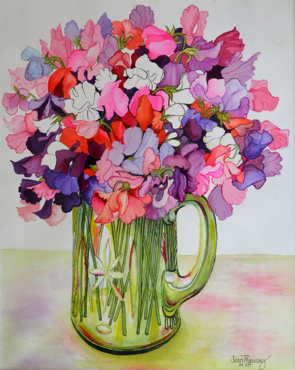 Sladký hrášek ve skleněném džbánu, 2011 od Joan Thewsey