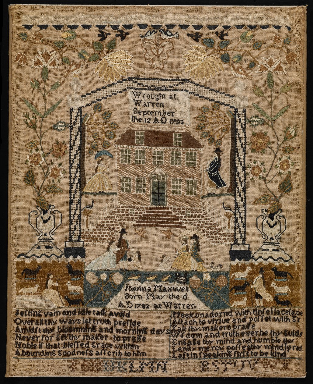 Sampler, 1793 (hedvábí na plátně) od Joanna Maxwell