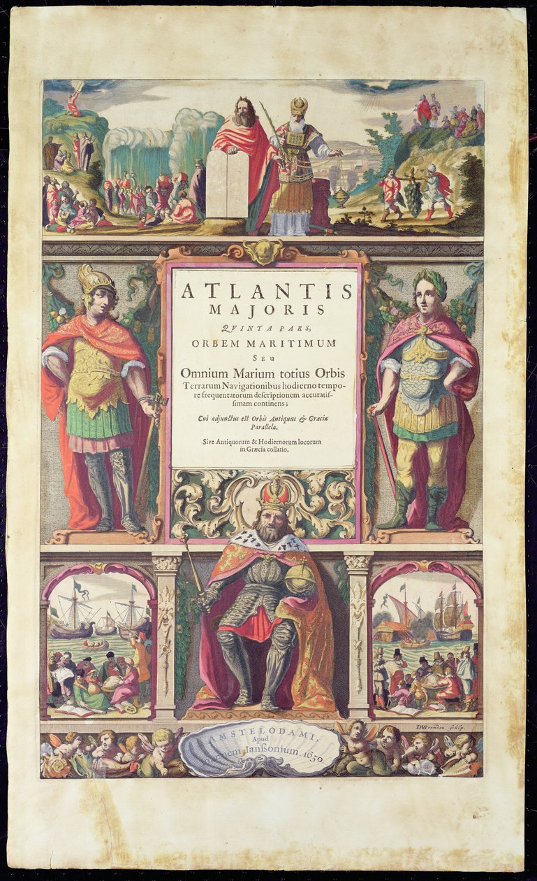 Frontispis pátého dílu Janssonova Atlas Novus, vydaného v Amsterdamu v roce 1650 od Joannes Jansson