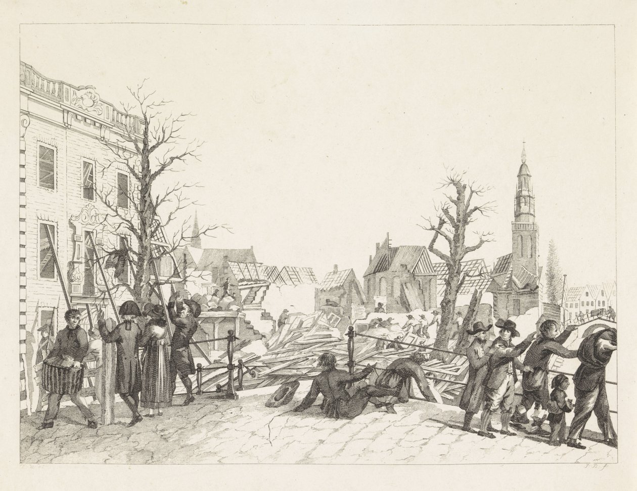 Ruiny v Leidenu po katastrofě se střelným prachem, 1807 od Joannes Bemme