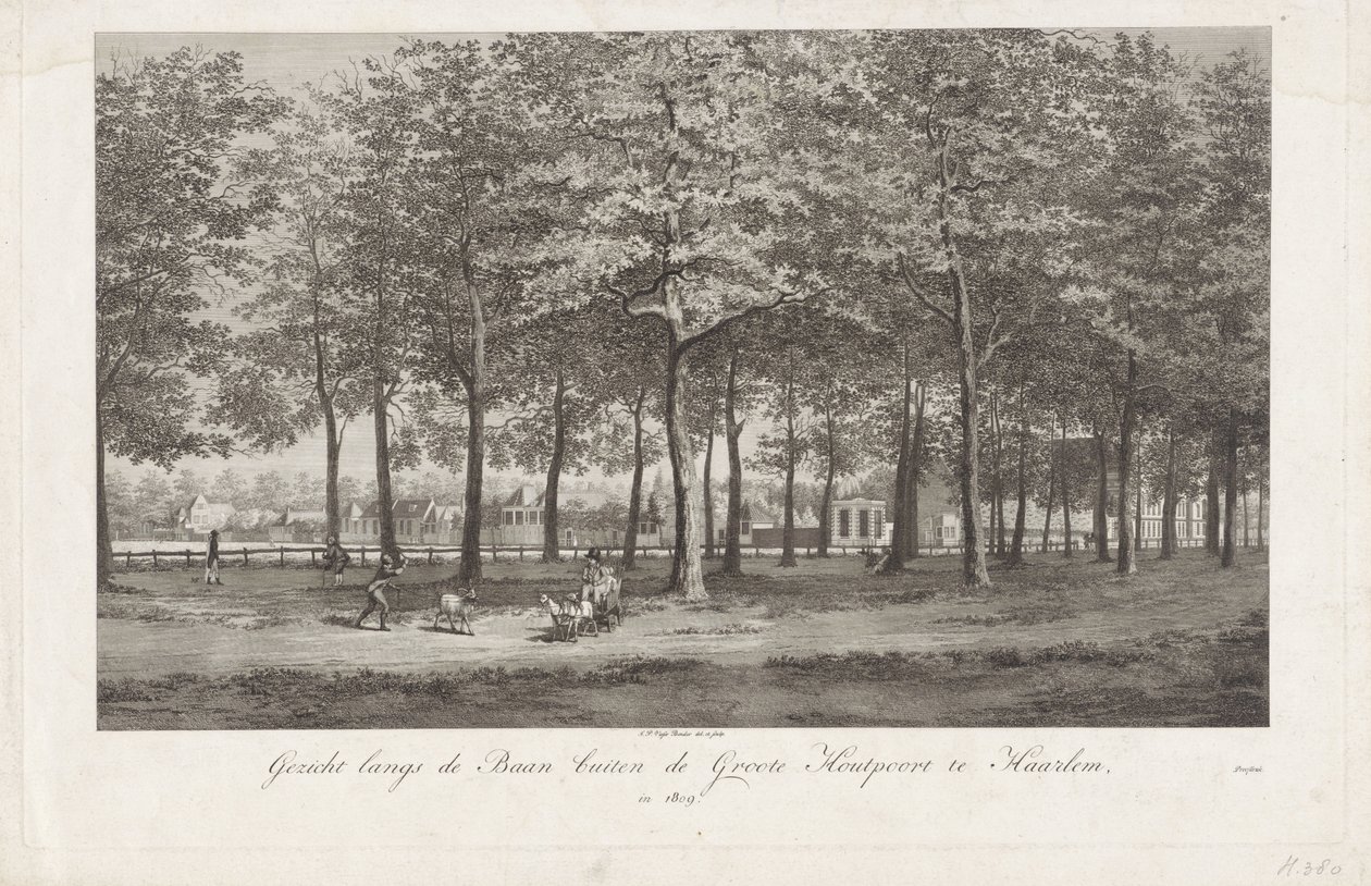 Pohled na Baan v Haarlemu Baan mimo Groot Houtpoort v Haarlemu v roce 1809 (název na objektu) od Joannes Pieter Visser Bender