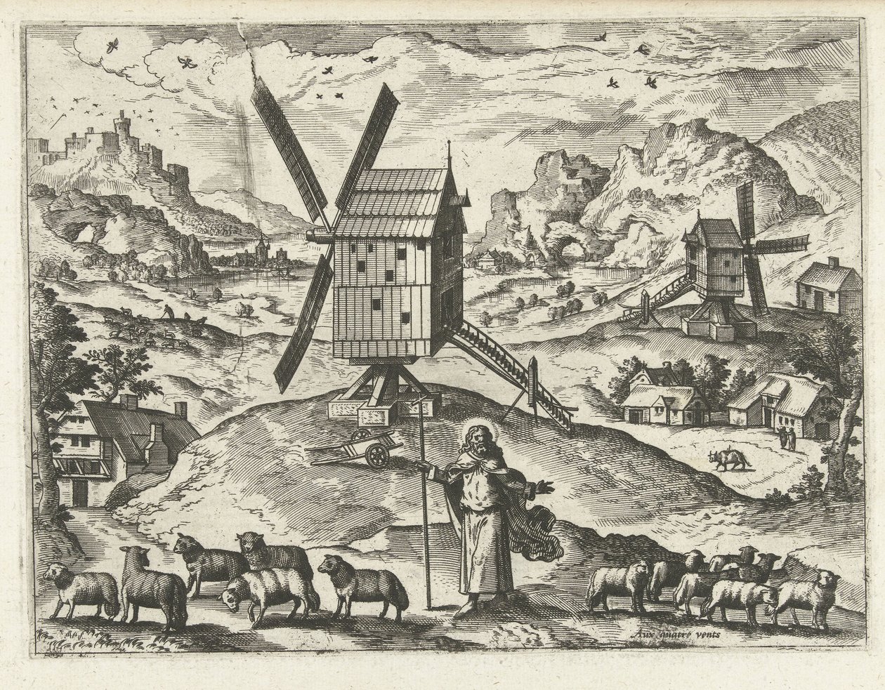 Krajina s Kristem jako dobrým pastýřem Krajiny, mořské krajiny a imaginativní městské scenérie (název série) od Joannes van Doetechum (I) (attributed to)
