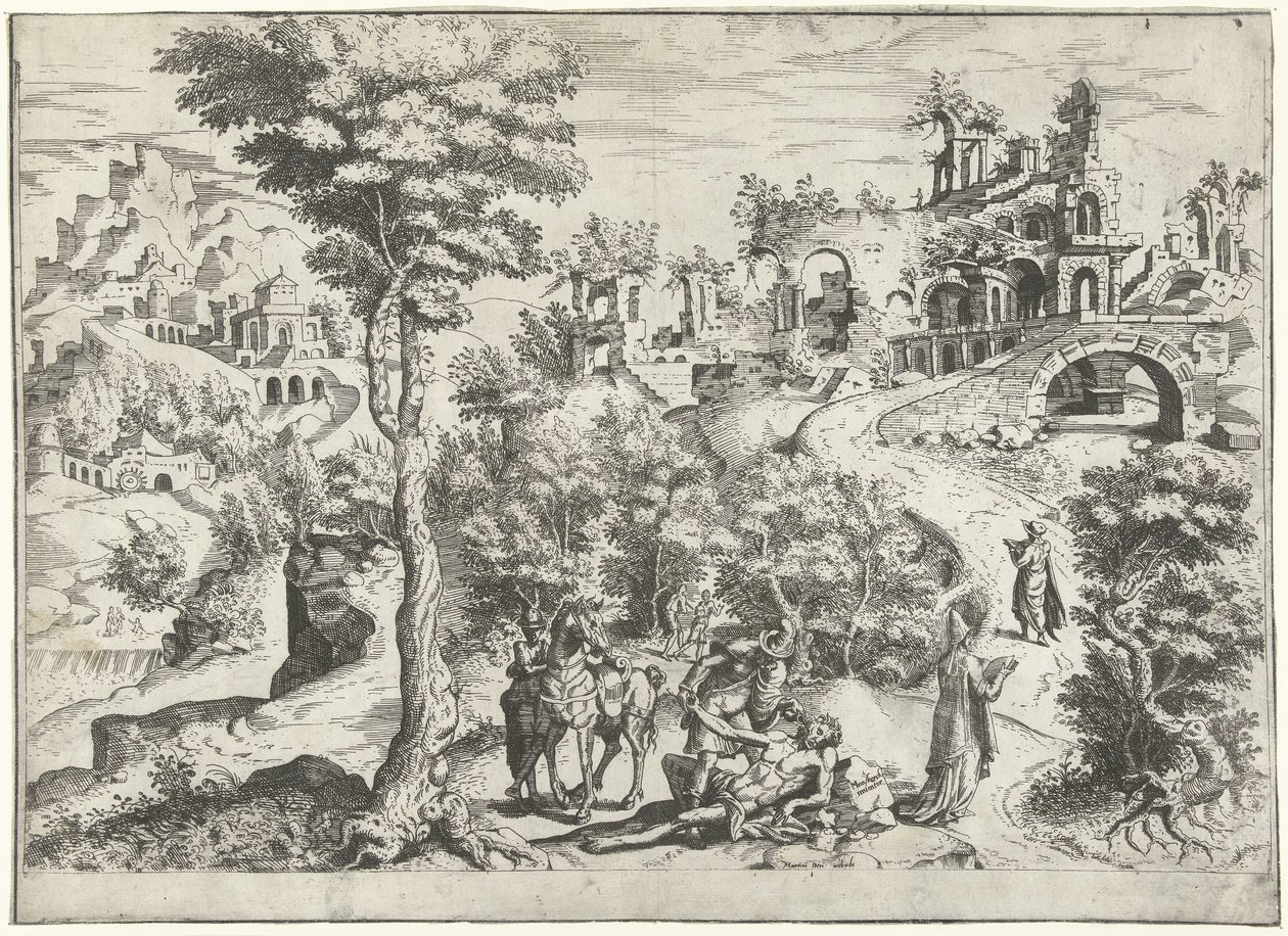 Krajina s milosrdným Samaritánem od Joannes van Doetechum (I) (attributed to)