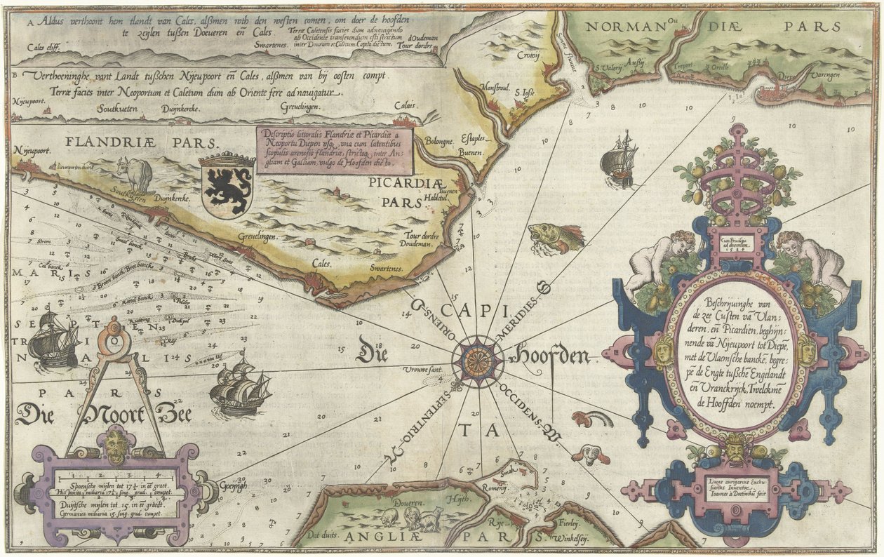 Mapa pobřeží Flander, Normandie a Anglie od Joannes van Doetecum