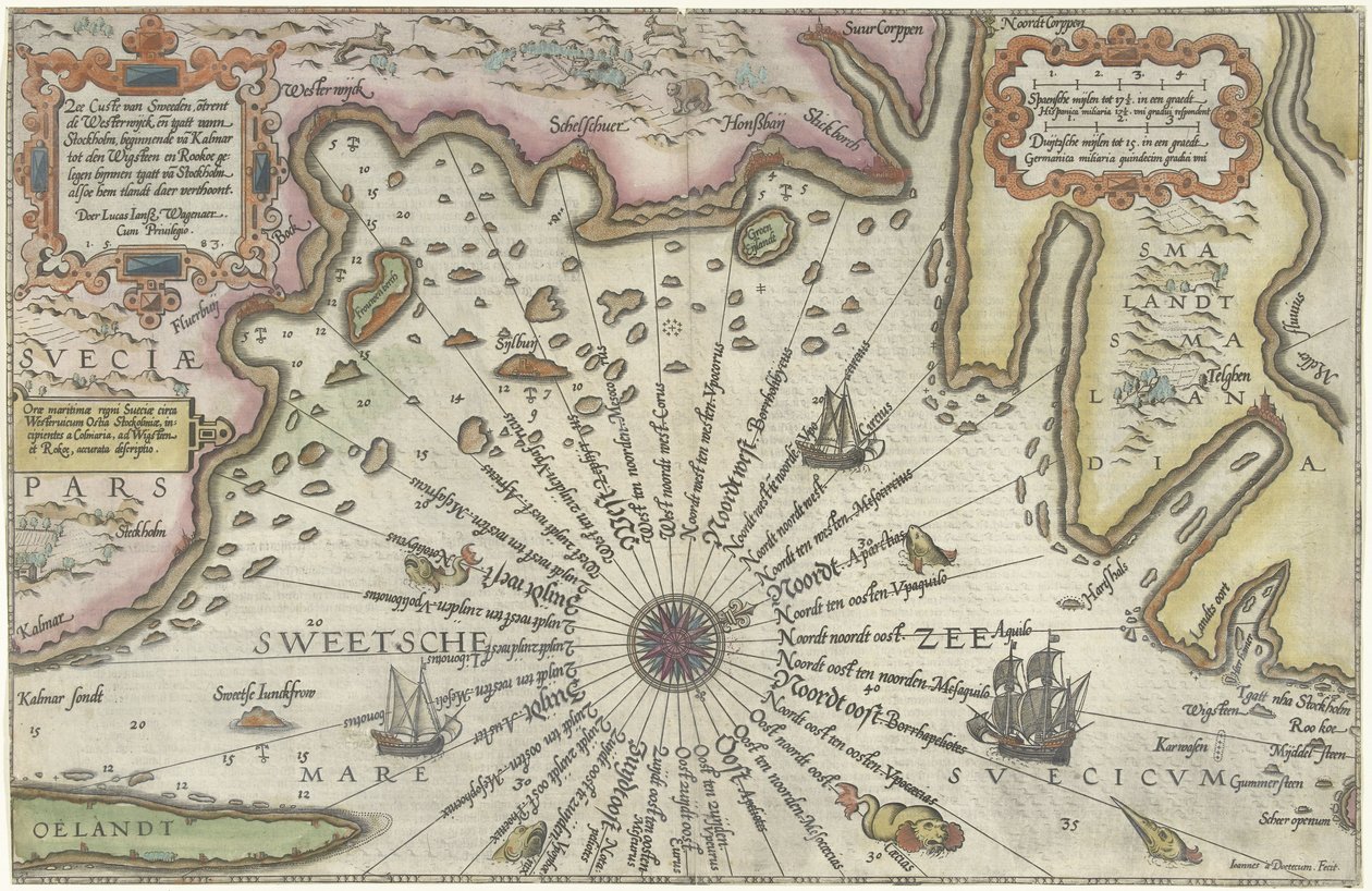 Mapa pobřeží Švédska mezi Kalmar a Stockholm od Joannes van Doetecum