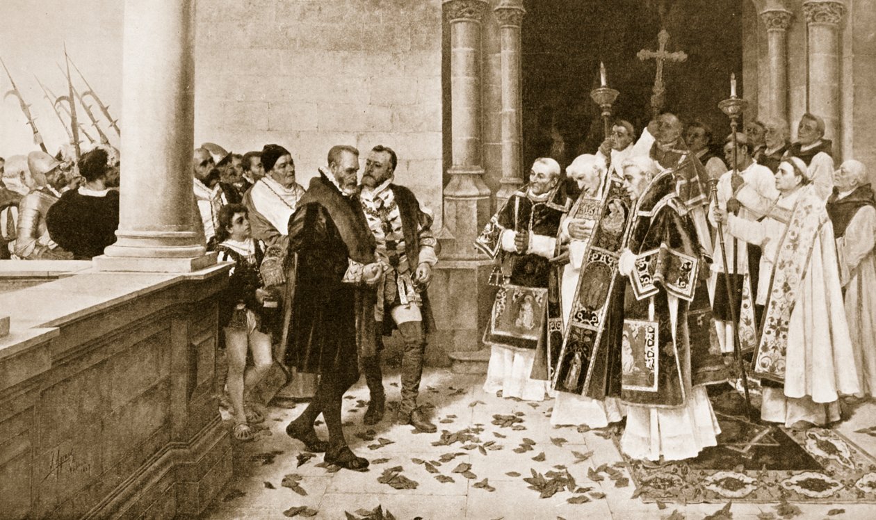 Karel V. vstupuje do kláštera ve Svatém Justě od Joaquin Agrasot y Juan