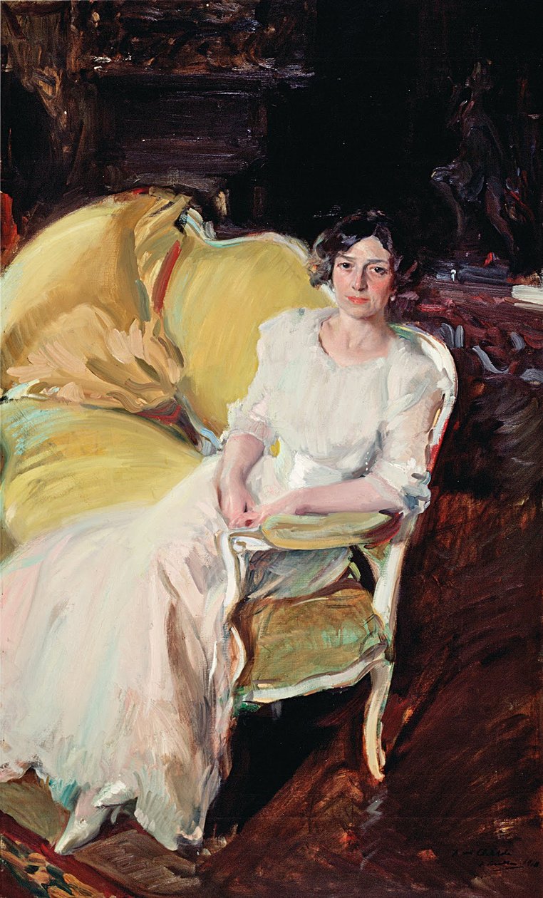 Clotilde sedí na pohovce od Joaquín Sorolla
