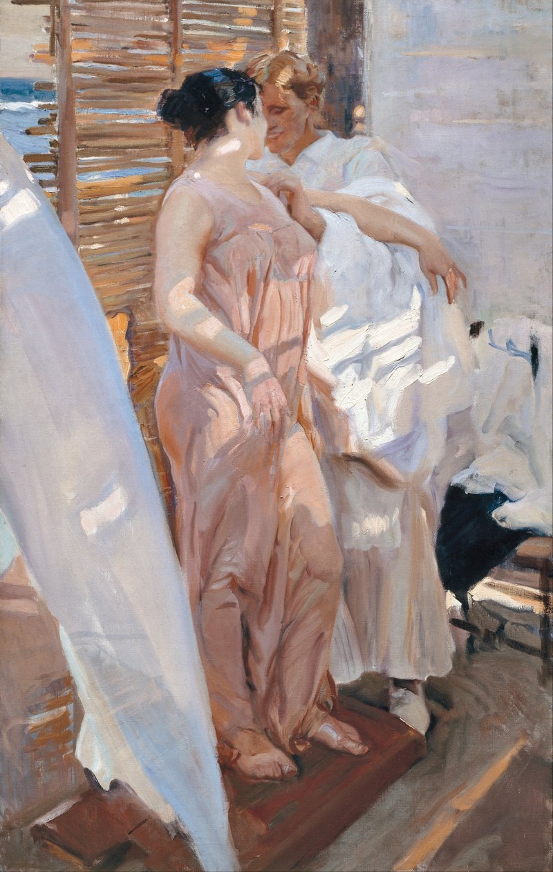 Růžový župan. Po koupeli od Joaquín Sorolla