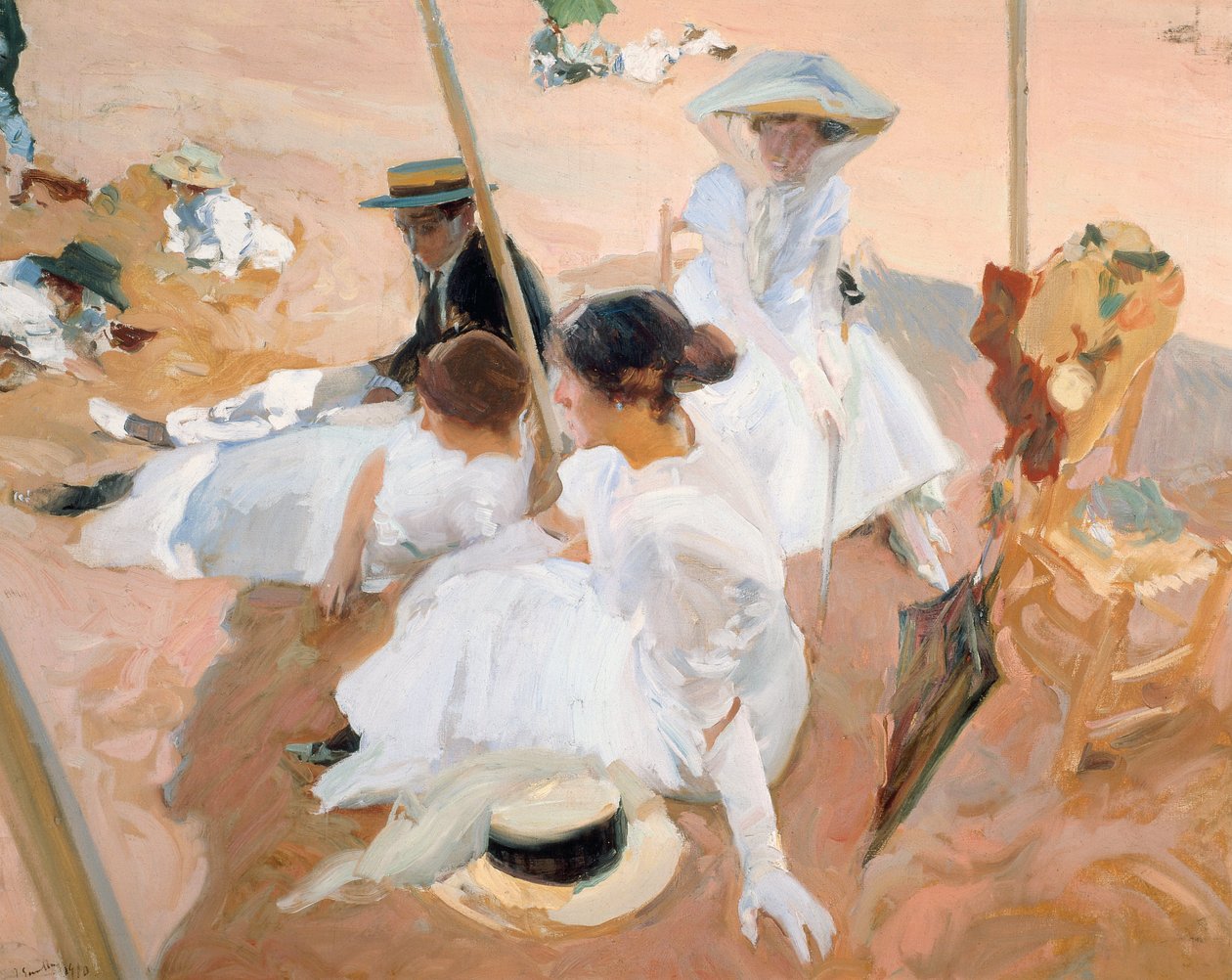 Pod markýzou, na pláži v Zarauzu od Joaquín Sorolla