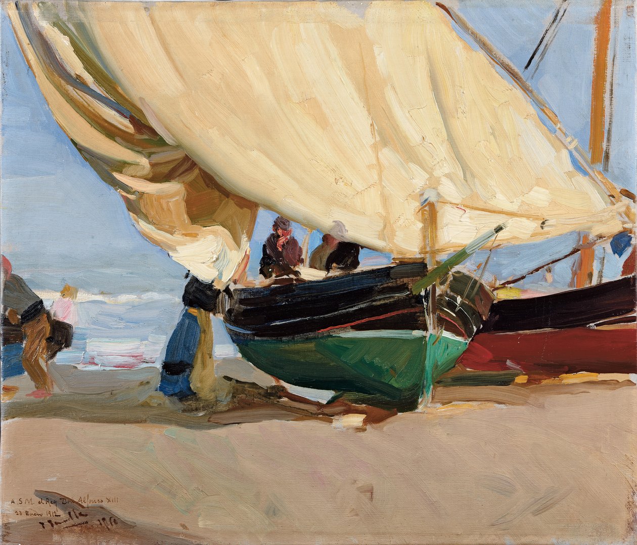 Rybáři, Stranded Boats, Valencie; Rybáři, lodě na pláži, Valencie, od Joaquín Sorolla