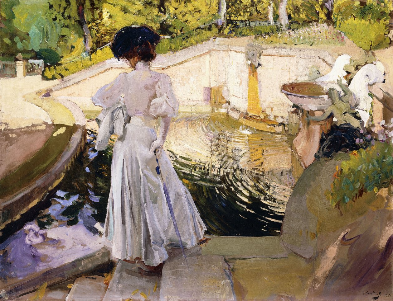 Maria při pohledu na ryby, Granja, 1907 od Joaquín Sorolla