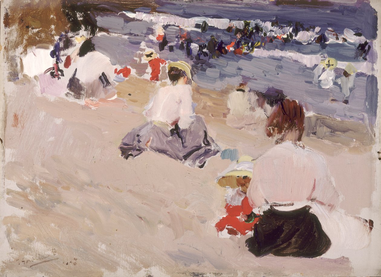 Lidé sedí na pláži od Joaquín Sorolla