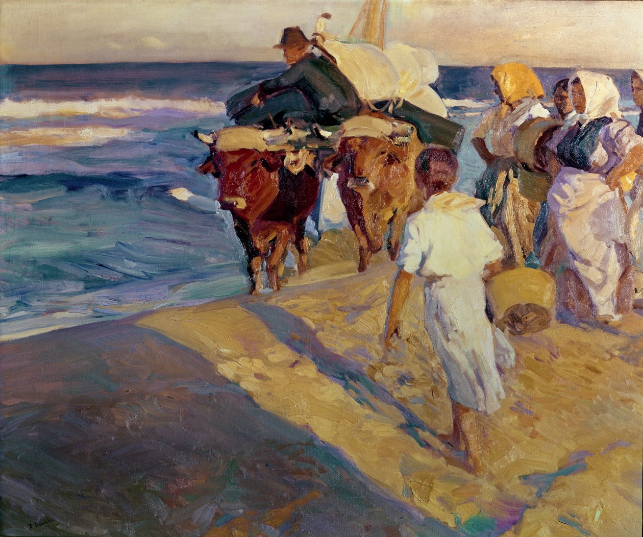 Tažení na lodi, pláž Valencia od Joaquin Sorolla y Bastida