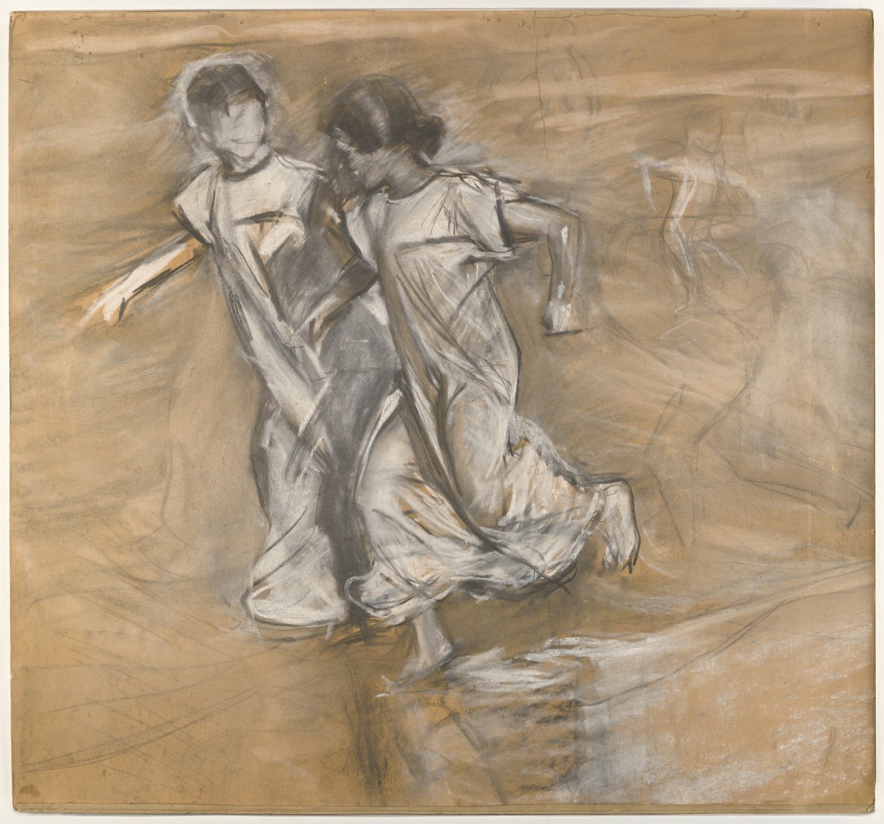 Bez názvu (Dvě dívky v bílé běžící paži) (uhl, grafit a bílý pastel) od Joaquín Sorolla