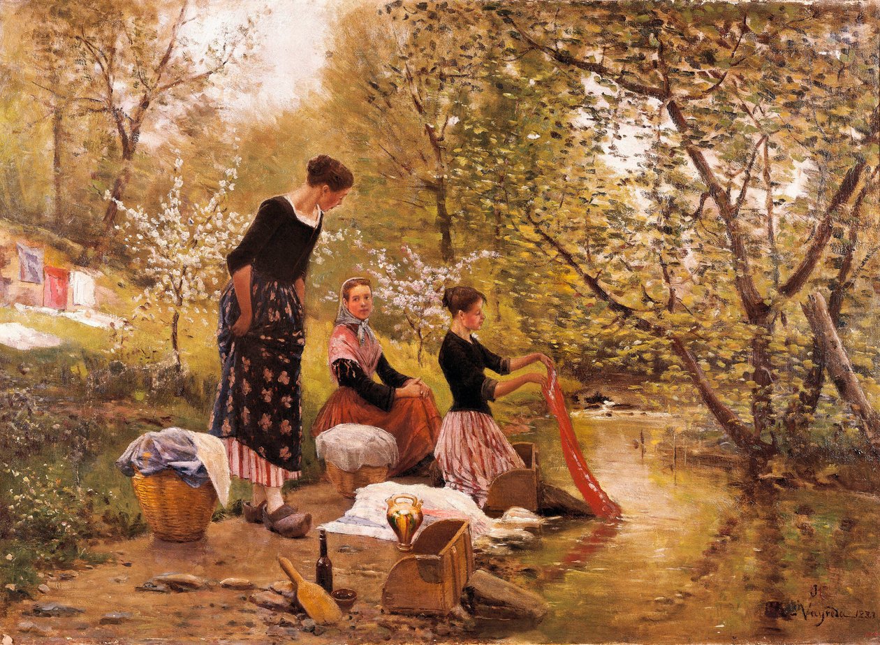 Obraz "The Washerwomen" od Joaquima Vayredy i Vila (1843-1894). 1883 od Joaquin Vayreda