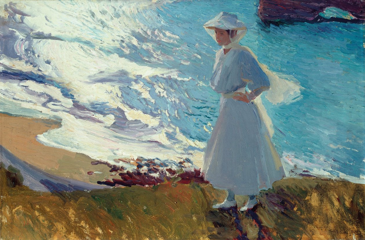 María na pláži v Biarritz nebo Contre-jour od Joaquín Sorolla