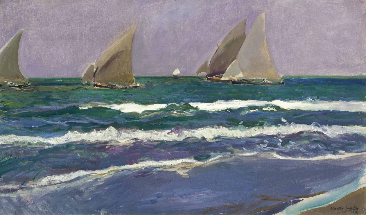 Plachty v moři, Valencie od Joaquín Sorolla