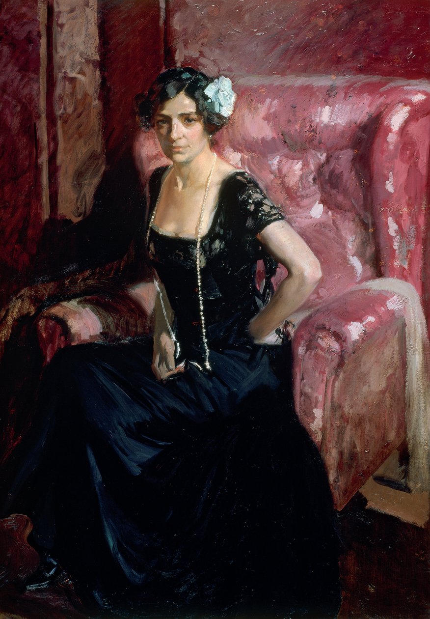 Clotilde ve večerních šatech od Joaquín Sorolla