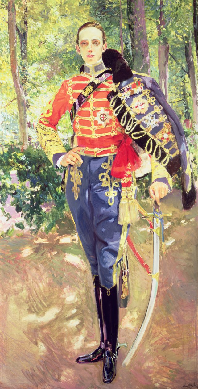 Portrét krále Alfonse XIII. (1886-1941) v uniformě husarů od Joaquín Sorolla