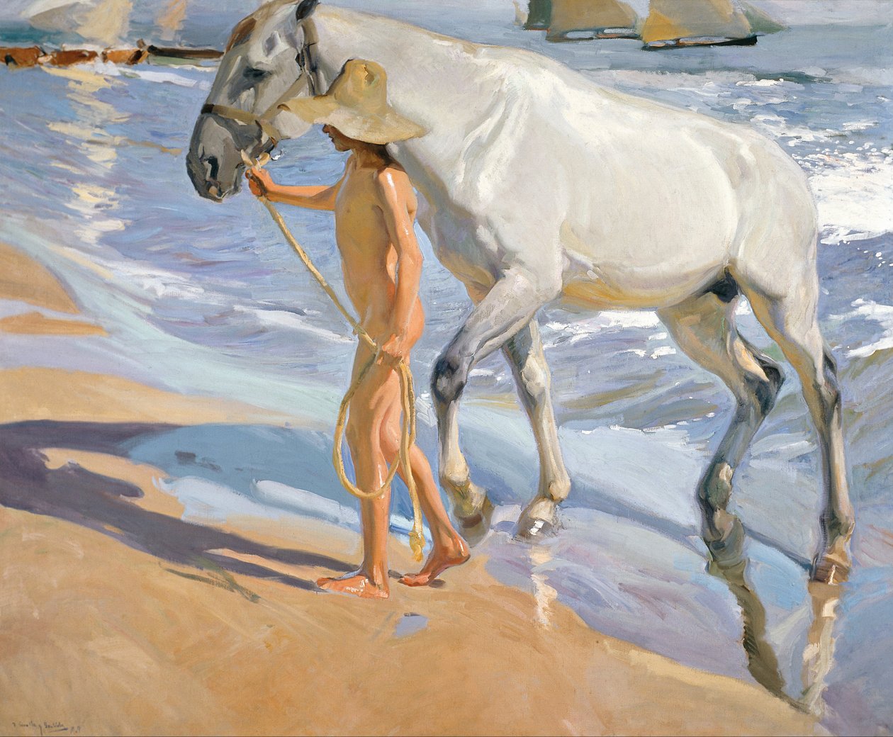 Mytí koně, 1909 od Joaquín Sorolla