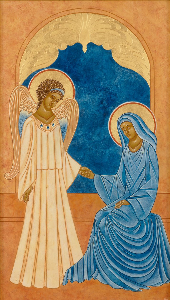 Zvěstování, 2005 (vaječná tempera a 24karátové zlato na dřevě) od Jodi Simmons