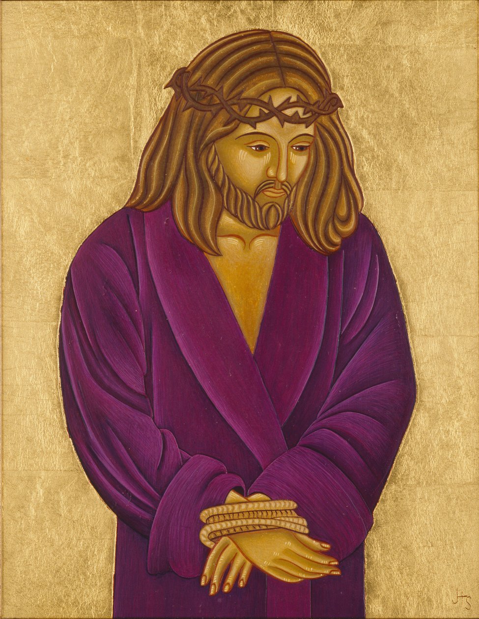 Hle, člověk, 2004 (vaječná tempera a 24karátové zlato na dřevě) od Jodi Simmons