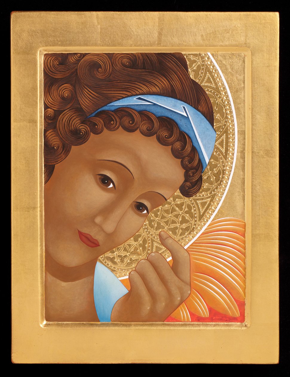 Gabriel, 2015 (vaječná tempera a 24karátové zlato na dřevě) od Jodi Simmons