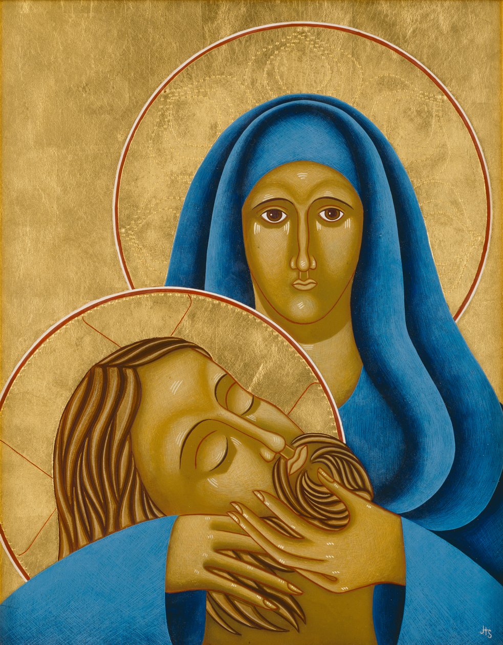 Pieta, 2004 (vaječná tempera a 24karátové zlato na dřevě) od Jodi Simmons