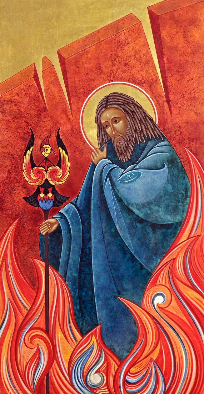 Prorok Eliáš, 2012 (vaječná tempera a 24karátové zlato na dřevě) od Jodi Simmons