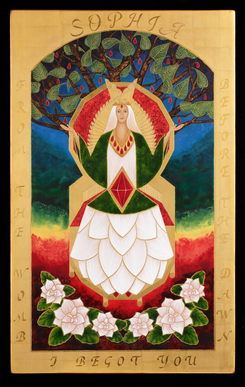Sophia, 2015 (vaječná tempera a 24karátové zlato na dřevě) od Jodi Simmons