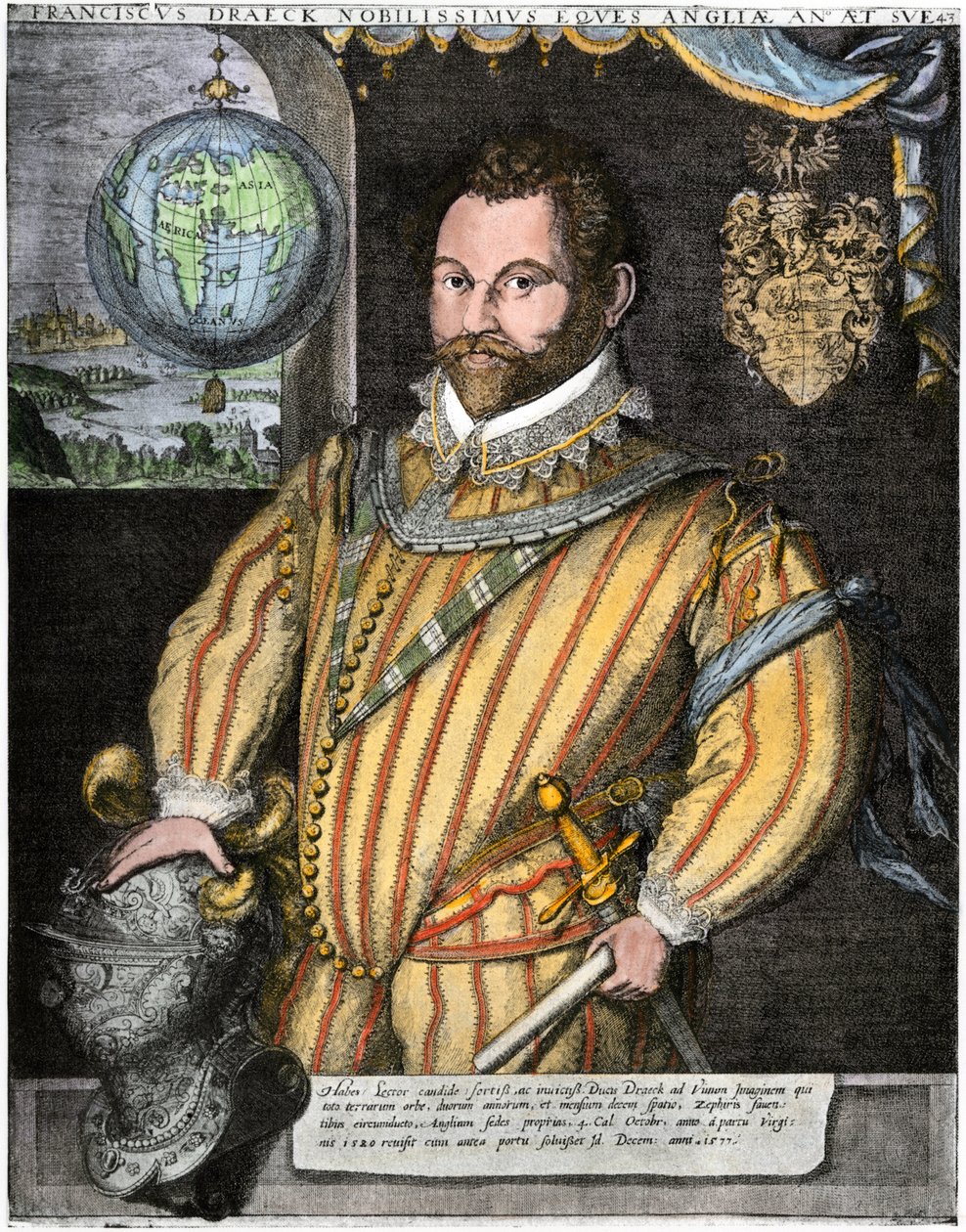 Portrét sira Francise Drakea (rytina) od Jodocus Hondius