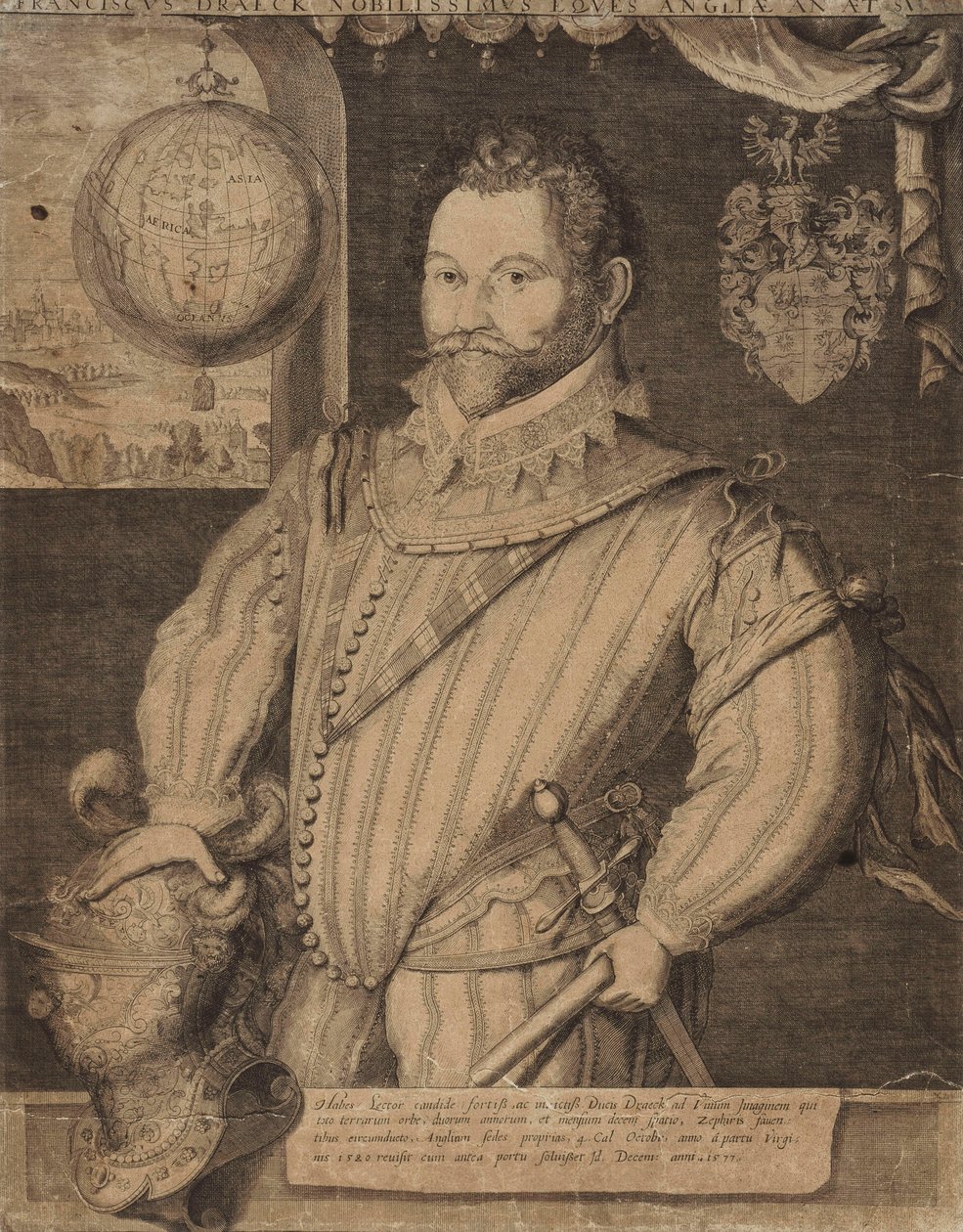 Portrét sira Francise Drakea, od Jodocus Hondius
