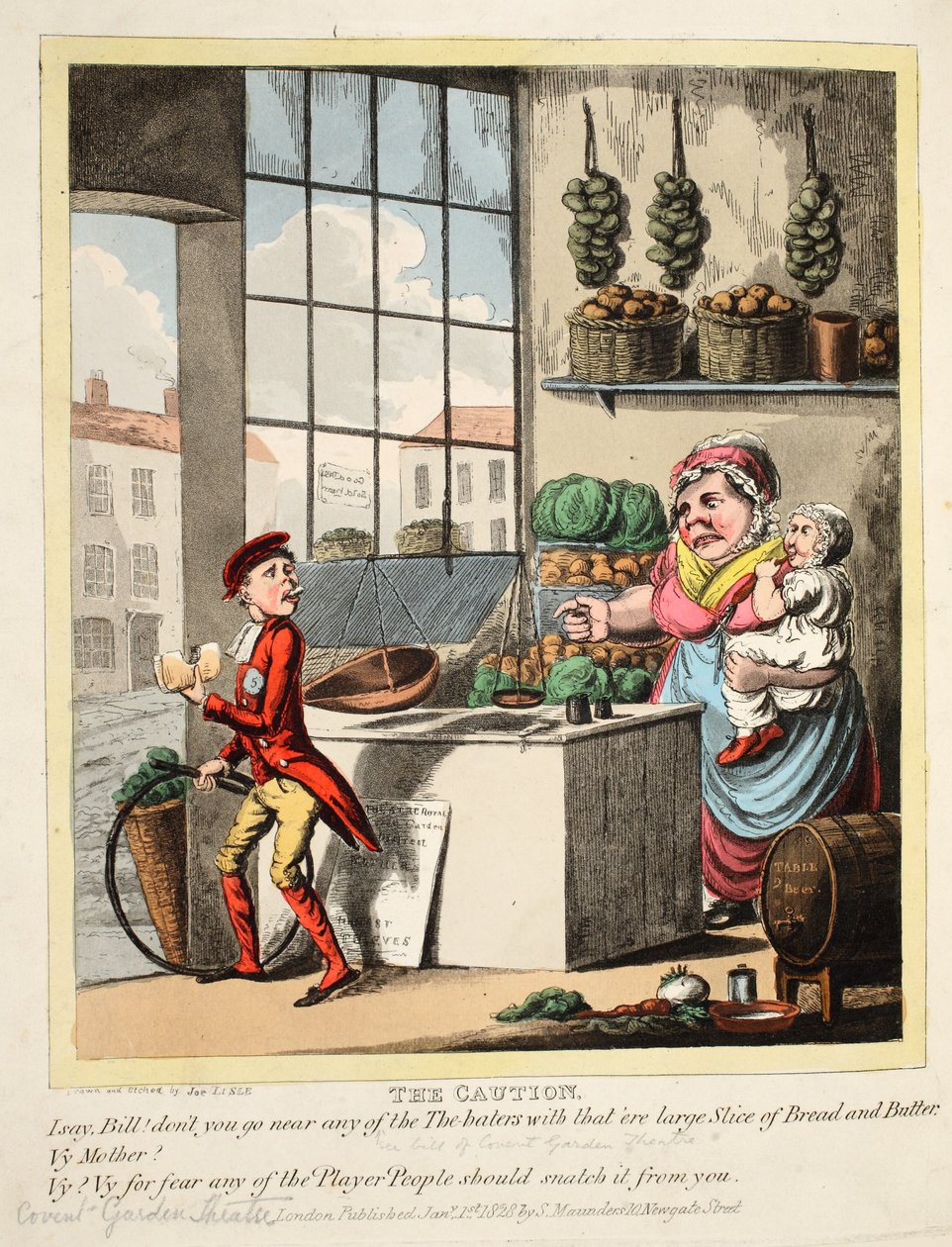 Pozor, hospoda. 1828 (ručně kolorovaná rytina) od Joe Lisle