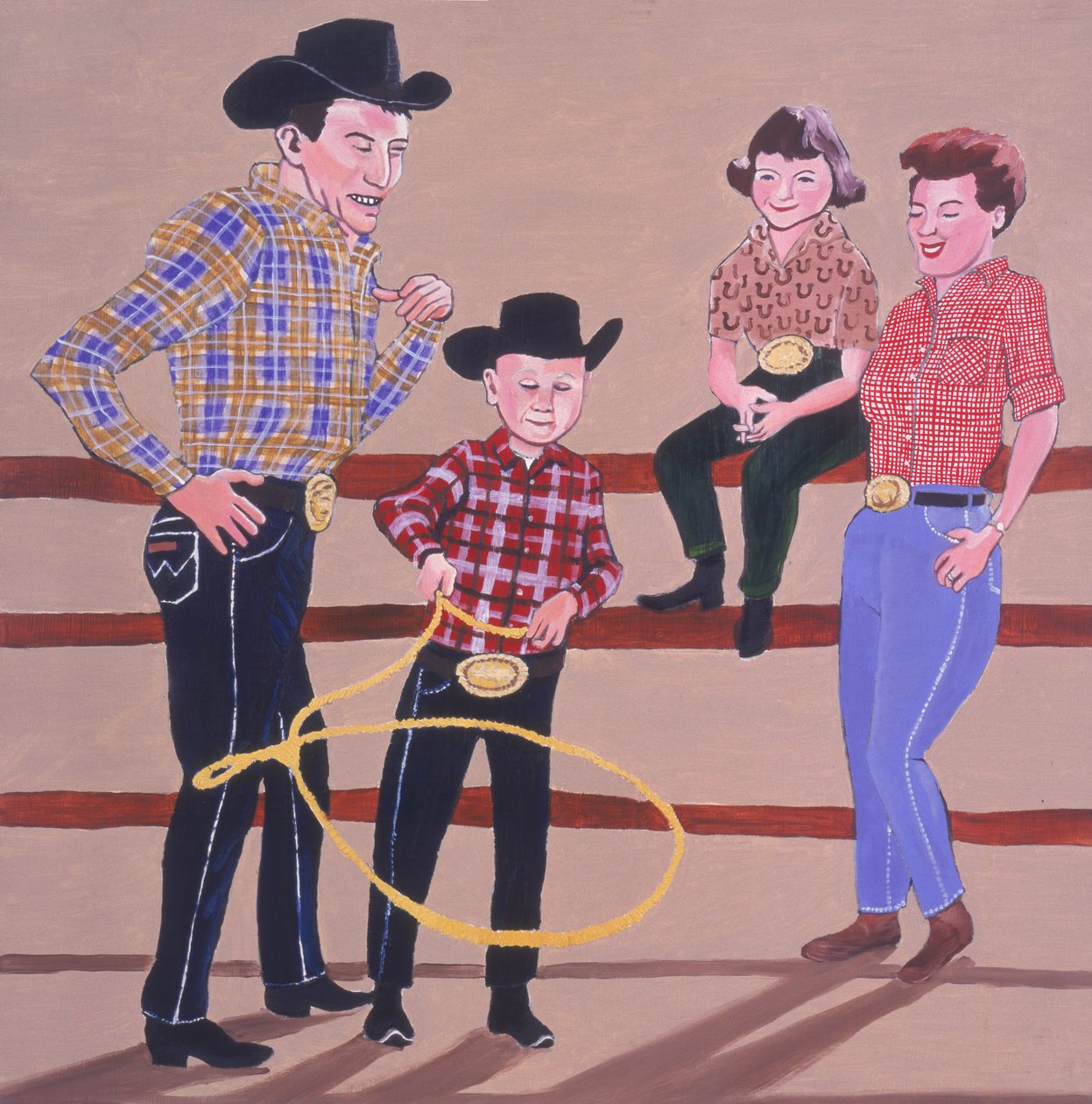 Cowboy Family, 2001 (olej a akryl na panelu) od Joe Heaps Nelson