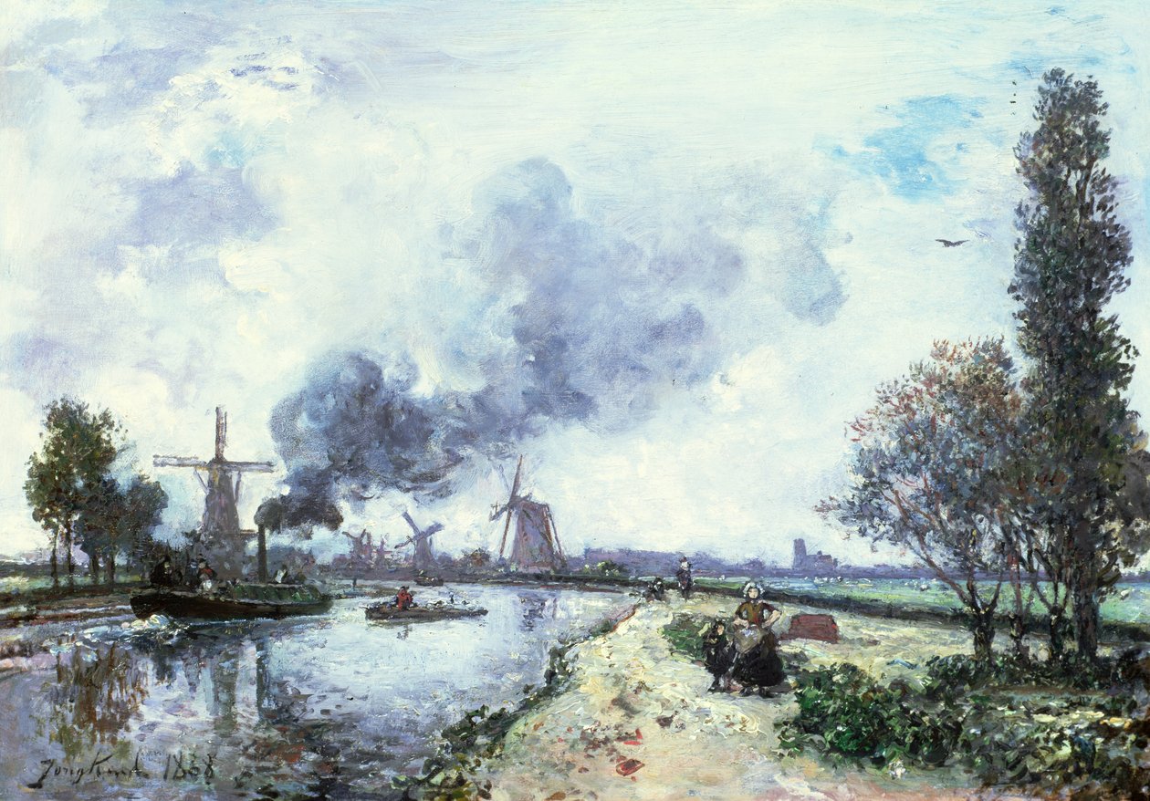 Holandská krajina s větrnými mlýny, 1868 od Johan Barthold Jongkind