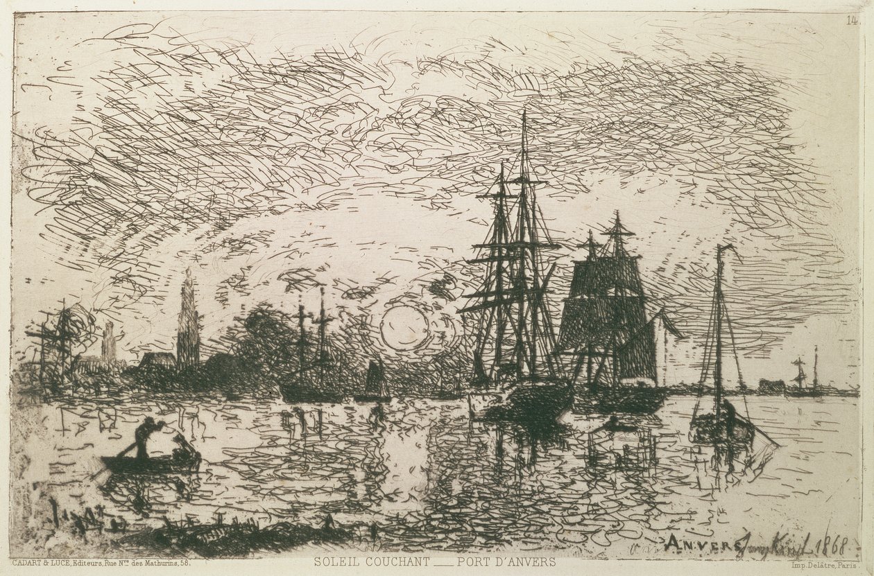 Zapadající slunce, antverpský přístav, 1868 od Johan Barthold Jongkind
