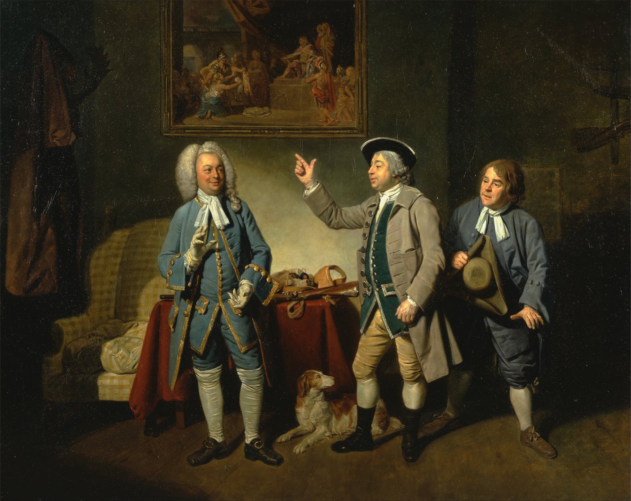 Edward Shuter, John Beard a John Dunstall ve filmu Isaac Bickertons Love in a Village od Johan Joseph Zoffany