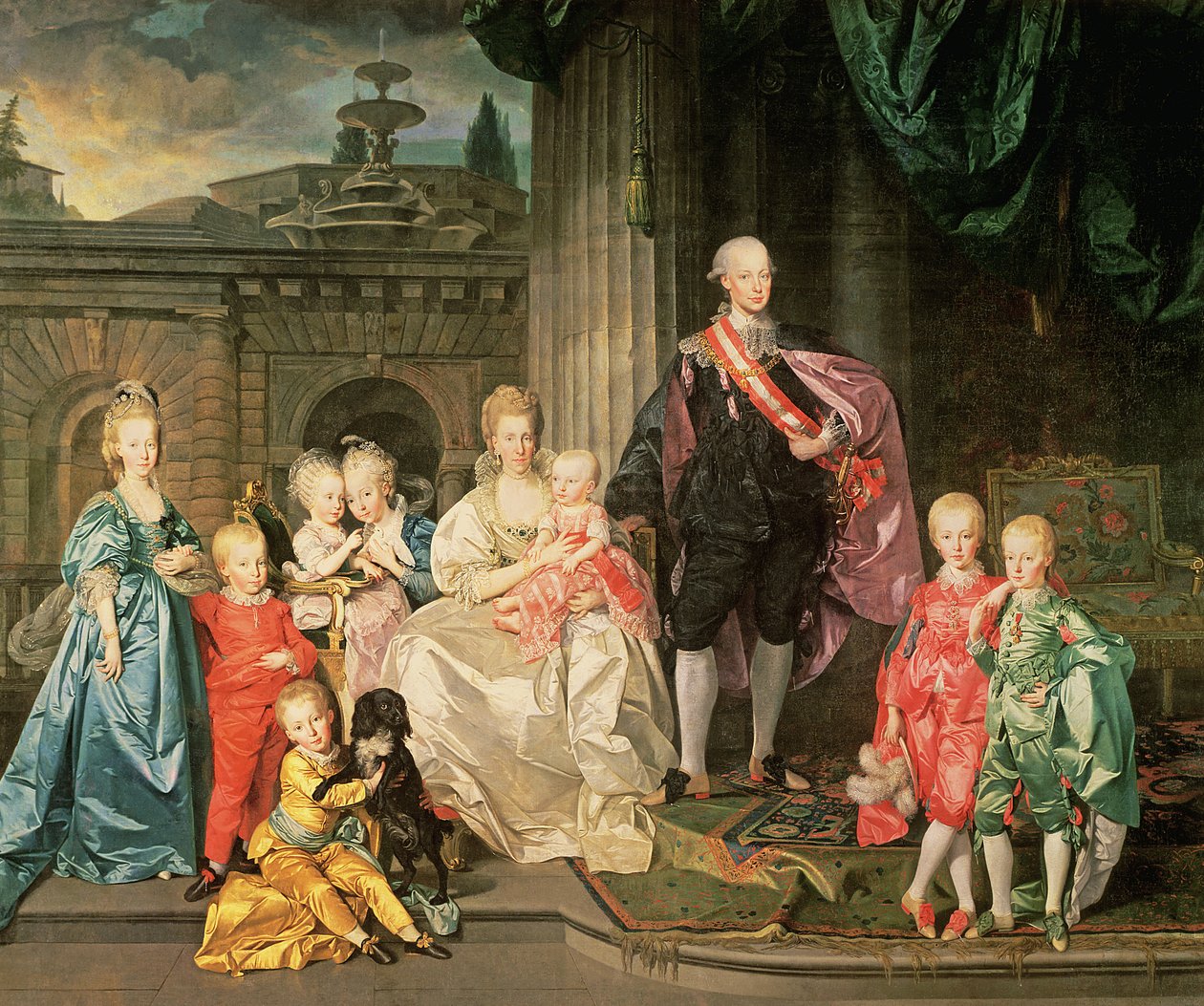 Leopold I., velkovévoda toskánský (1747-92) (později Leopold II., rakouský císař, 1790-92) s manželkou Marií Ludovicou a jejich dětmi včetně Františka (pozdějšího císaře Františka II.), 1776 45:Leopold II. od Johan Joseph Zoffany