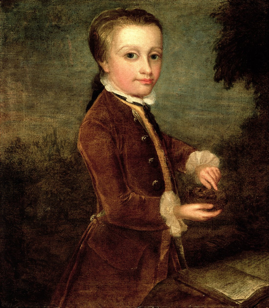 Portrét Wolfganga Amadea Mozarta (1756-91) ve věku osmi let, držícího ptačí hnízdo, 1764-65 od Johan Joseph Zoffany