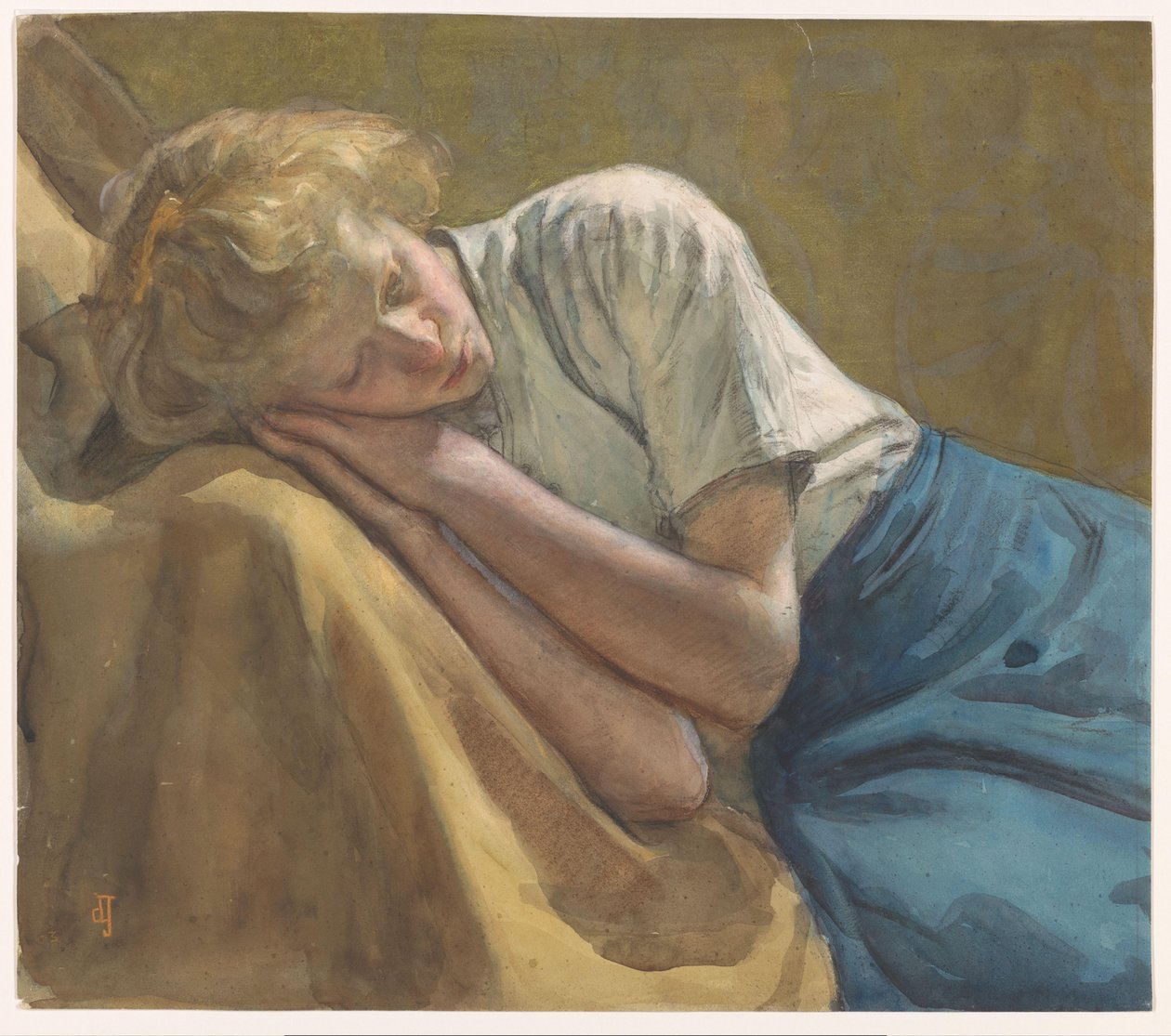 odpočívající dívka od Johan Antonie de Jonge (signed by artist)