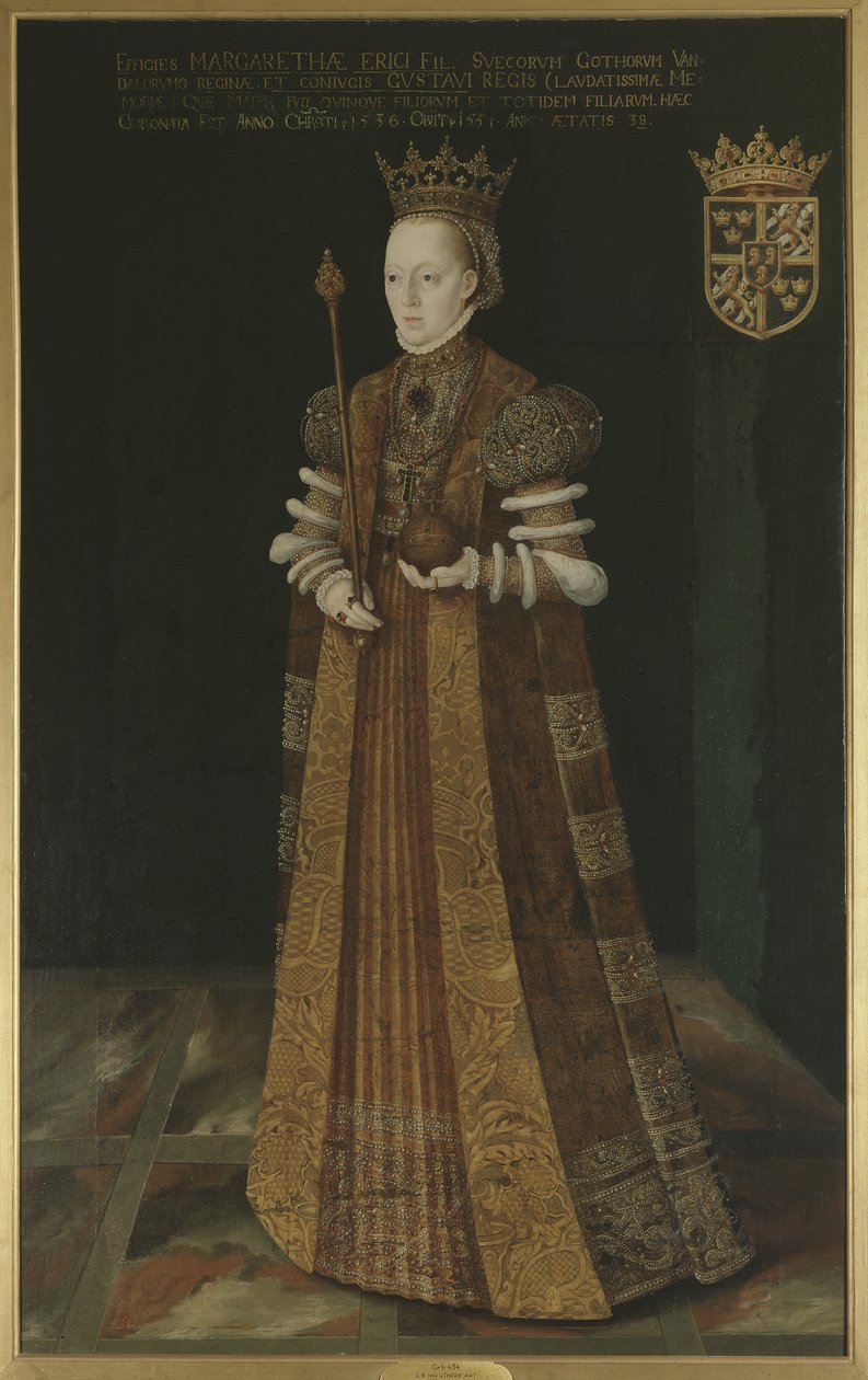 Marguerite Lejonhufvud, reine consort de Sweden, seconde epouse de Gustave I Vasa - královna Margaret Leijonhufvud Švédská (1516-1551), Uther, Johan Baptista van (aktivní 1562-1597). Olej na plátně. Rozměry: 195x121 cm. Národní muzeum Stockholm od Johan Baptista van (active 1562 1597) Uther