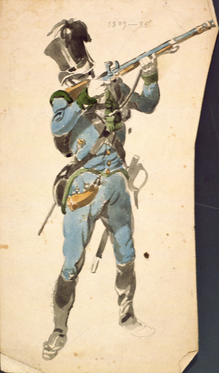 Střelec rakouských Jaegers, Prestige Corp národní elity, 1835 (akvarel) od Johan Baptiste Heinefetter