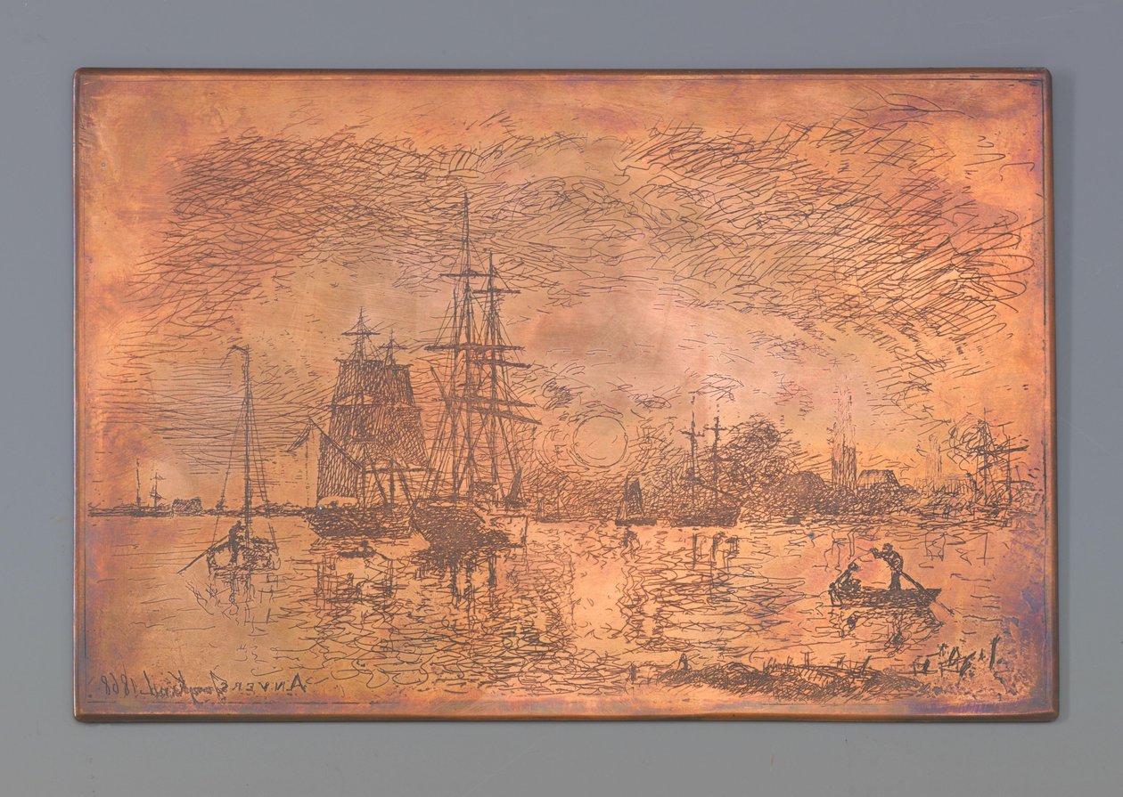 Antverpský přístav od Johan Barthold Jongkind (signed by artist)