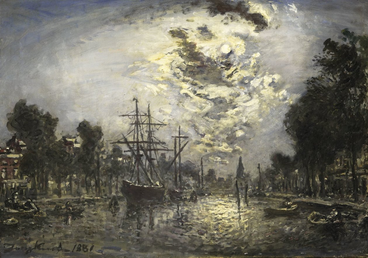 Rotterdam v měsíčním světle od Johan Barthold Jongkind (signed by artist)