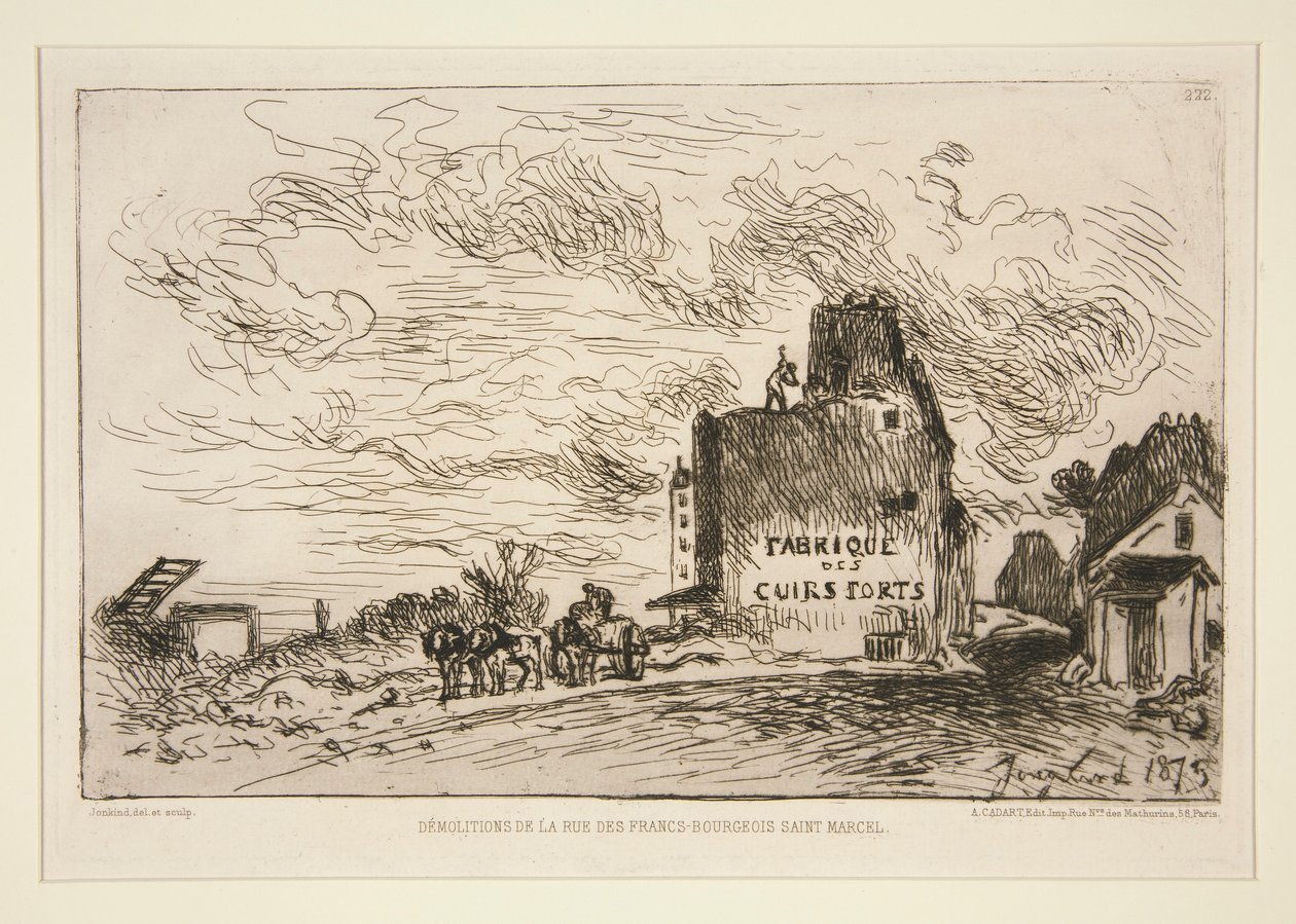 Demolice de la Rue des Francs-Bourgeois Saint-Marcel (Demolice v Rue des Francs-Bourgeois Saint-Marcel) od Johan Barthold Jongkind