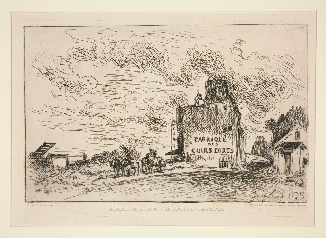 Demolice de la Rue des Francs-Bourgeois Saint-Marcel (Demolice v Rue des Francs-Bourgeois Saint-Marcel) od Johan Barthold Jongkind