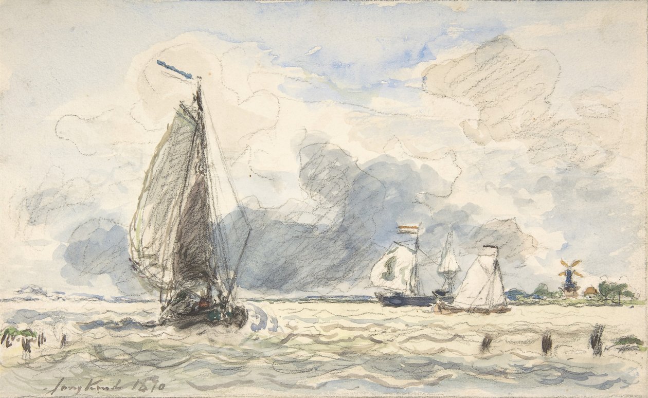 Holandské rybářské lodě, Verso: Náčrtky lodí, 1870. od Johan Barthold Jongkind