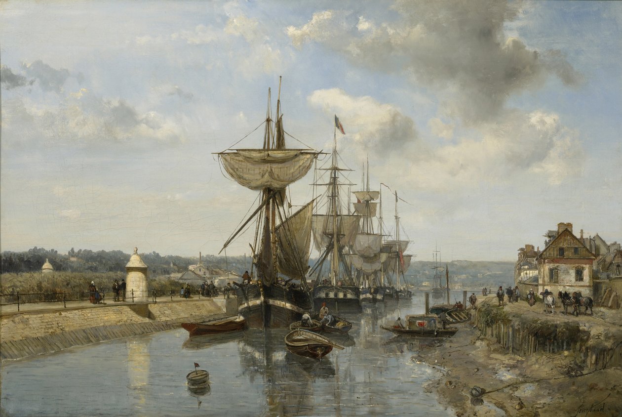 Fregaty, přístav Harfleur, kolem 1852-53 od Johan Barthold Jongkind