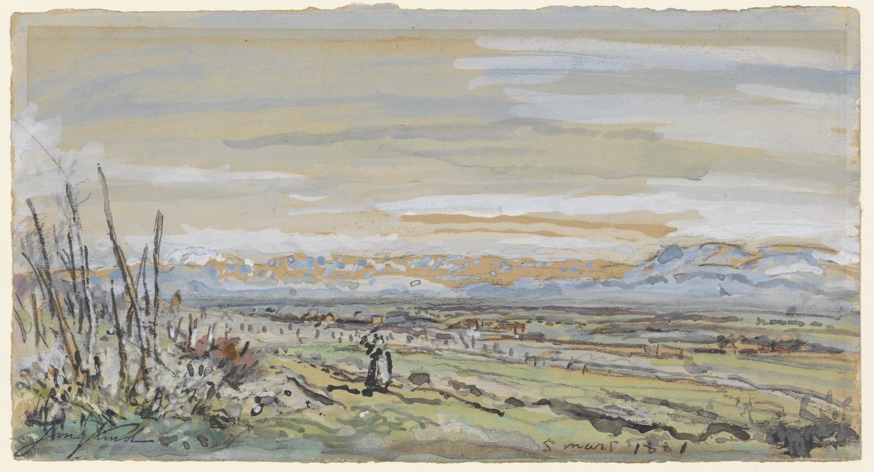 Pohled na rovinatou krajinu od Johan Barthold Jongkind