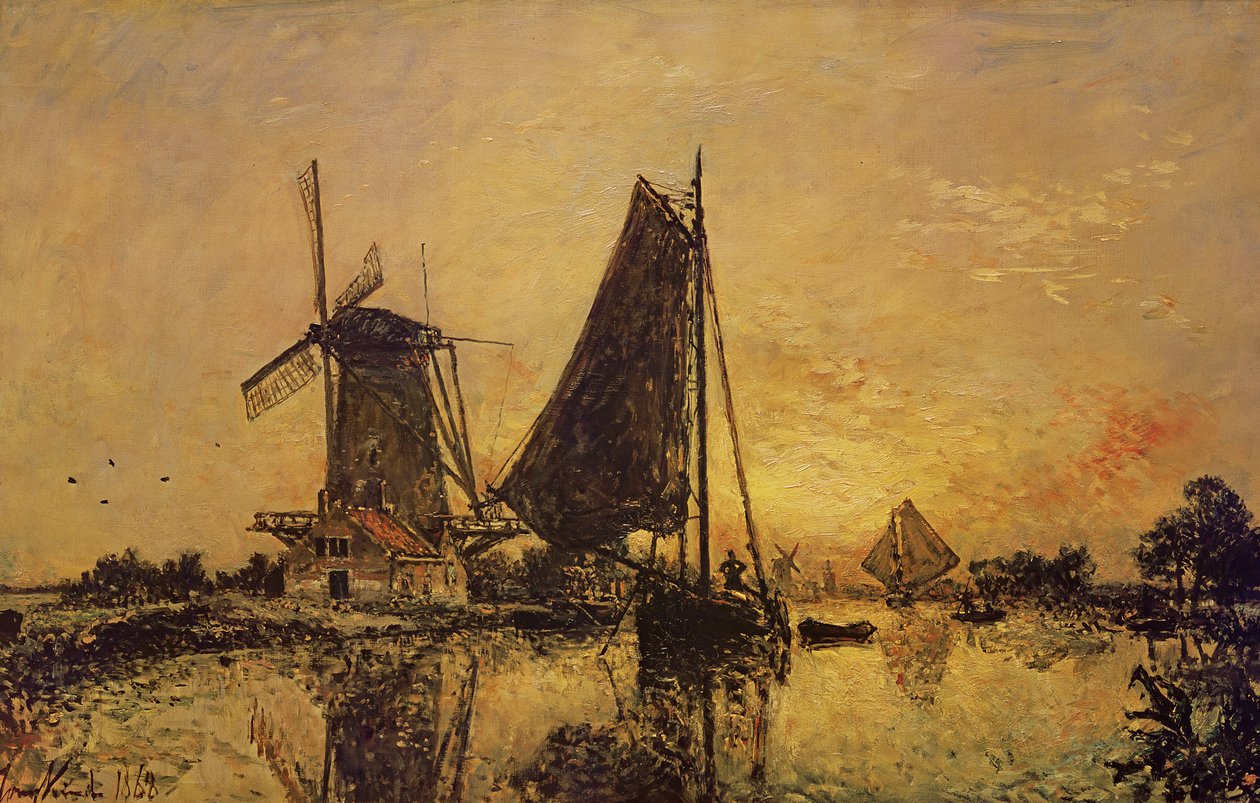 V Holandsku, Lodě u větrného mlýna, 1868 od Johan Barthold Jongkind